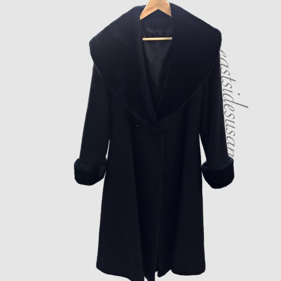 HP🎉 EX+ GORG VTG WOOL COAT Faux Fur Cuffs + Oversize Collar Fit & Flare Canada